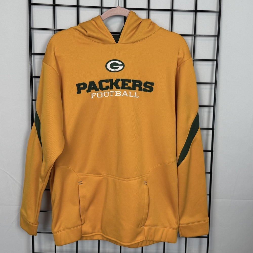 NFL Team Reebok Green Bay Packers Hoodie Youth XL Yellow Pullover Stitched